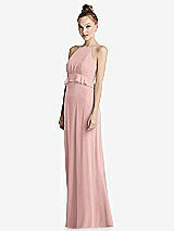 Side View Thumbnail - Rose - PANTONE Rose Quartz Bias Ruffle Empire Waist Halter Maxi Dress with Adjustable Straps