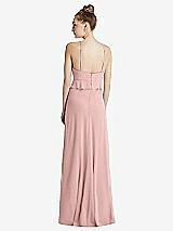 Rear View Thumbnail - Rose - PANTONE Rose Quartz Bias Ruffle Empire Waist Halter Maxi Dress with Adjustable Straps