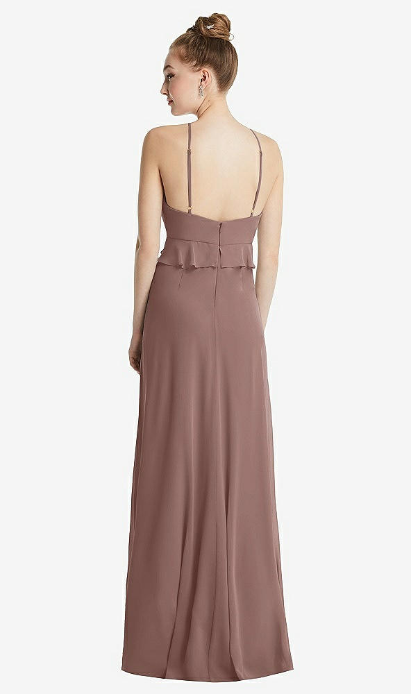 Back View - Sienna Bias Ruffle Empire Waist Halter Maxi Dress with Adjustable Straps