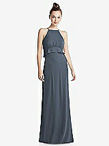 Front View Thumbnail - Silverstone Bias Ruffle Empire Waist Halter Maxi Dress with Adjustable Straps