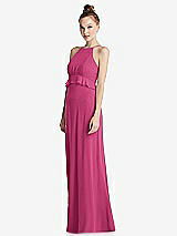 Side View Thumbnail - Tea Rose Bias Ruffle Empire Waist Halter Maxi Dress with Adjustable Straps