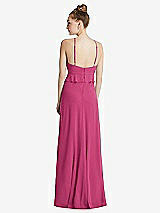 Rear View Thumbnail - Tea Rose Bias Ruffle Empire Waist Halter Maxi Dress with Adjustable Straps