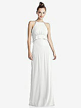 Front View Thumbnail - White Bias Ruffle Empire Waist Halter Maxi Dress with Adjustable Straps