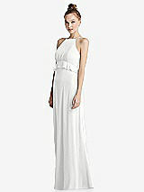 Side View Thumbnail - White Bias Ruffle Empire Waist Halter Maxi Dress with Adjustable Straps