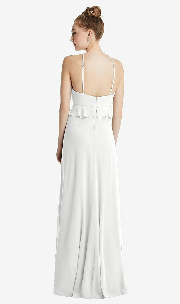 Back View - White Bias Ruffle Empire Waist Halter Maxi Dress with Adjustable Straps