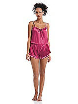 Front View Thumbnail - Shocking Satin Ruffle-Trimmed Lounge Shorts with Pockets - Cali