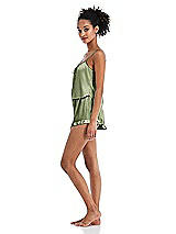 Side View Thumbnail - Kiwi Satin Ruffle-Trimmed Lounge Shorts with Pockets - Cali