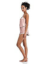 Side View Thumbnail - Rose - PANTONE Rose Quartz Satin Ruffle-Trimmed Lounge Shorts with Pockets - Cali