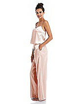 Side View Thumbnail - Blush Satin Wide-Leg Lounge Pants with Pockets - Ray