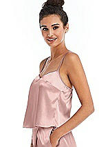 Side View Thumbnail - Rose - PANTONE Rose Quartz Split Back Satin Cami Top with Slim Straps