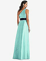 Alt View 3 Thumbnail - Coastal & Midnight Navy Draped One-Shoulder Satin Maxi Dress with Pockets