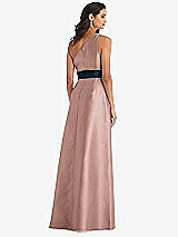 Alt View 3 Thumbnail - Neu Nude & Midnight Navy Draped One-Shoulder Satin Maxi Dress with Pockets