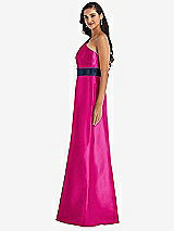 Alt View 2 Thumbnail - Think Pink & Midnight Navy Draped One-Shoulder Satin Maxi Dress with Pockets