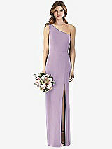 Front View Thumbnail - Pale Purple One-Shoulder Crepe Trumpet Gown with Front Slit