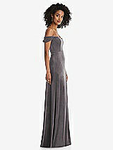 Alt View 1 Thumbnail - Caviar Gray Off-the-Shoulder Flounce Sleeve Velvet Maxi Dress