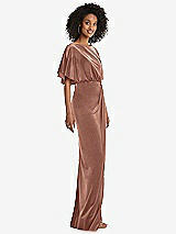 Side View Thumbnail - Tawny Rose Flutter Sleeve Open-Back Velvet Maxi Dress with Draped Wrap Skirt