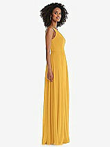 Side View Thumbnail - NYC Yellow One-Shoulder Chiffon Maxi Dress with Shirred Front Slit