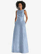 Front View Thumbnail - Cloudy Jewel Neck Asymmetrical Shirred Bodice Maxi Dress with Pockets