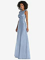 Side View Thumbnail - Cloudy Jewel Neck Asymmetrical Shirred Bodice Maxi Dress with Pockets