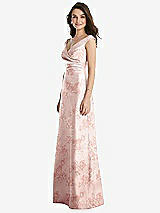 Side View Thumbnail - Bow And Blossom Print Off-the-Shoulder Draped Wrap Floral Satin Maxi Dress