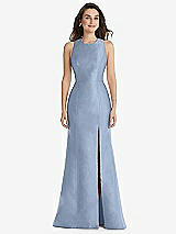 Front View Thumbnail - Cloudy Jewel Neck Bowed Open-Back Trumpet Dress with Front Slit