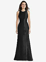 Front View Thumbnail - Black Jewel Neck Bowed Open-Back Trumpet Dress 