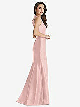 Side View Thumbnail - Rose - PANTONE Rose Quartz Jewel Neck Bowed Open-Back Trumpet Dress 