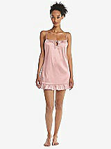 Front View Thumbnail - Rose - PANTONE Rose Quartz  Ruffled Hem Mini Stretch Satin Slip with Keyhole Neck - Jordan