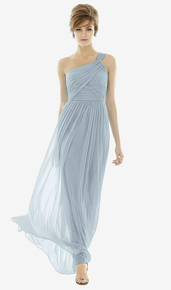 Front View - Mist One-Shoulder Asymmetrical Draped Wrap Maxi Dress