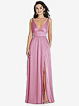 Front View Thumbnail - Powder Pink Deep V-Neck Shirred Skirt Maxi Dress with Convertible Straps