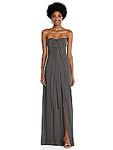 Alt View 3 Thumbnail - Caviar Gray Draped Chiffon Grecian Column Gown with Convertible Straps