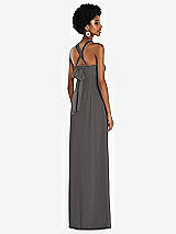 Side View Thumbnail - Caviar Gray Draped Chiffon Grecian Column Gown with Convertible Straps