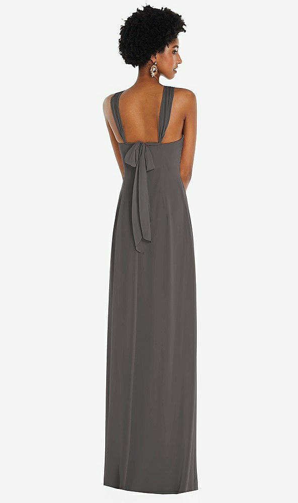 Back View - Caviar Gray Draped Chiffon Grecian Column Gown with Convertible Straps