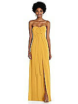 Alt View 3 Thumbnail - NYC Yellow Draped Chiffon Grecian Column Gown with Convertible Straps