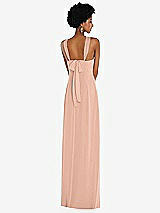 Rear View Thumbnail - Pale Peach Draped Chiffon Grecian Column Gown with Convertible Straps