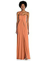 Alt View 1 Thumbnail - Sweet Melon Draped Chiffon Grecian Column Gown with Convertible Straps