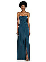 Alt View 3 Thumbnail - Atlantic Blue Draped Chiffon Grecian Column Gown with Convertible Straps