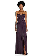 Alt View 3 Thumbnail - Aubergine Draped Chiffon Grecian Column Gown with Convertible Straps