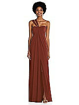 Alt View 1 Thumbnail - Auburn Moon Draped Chiffon Grecian Column Gown with Convertible Straps