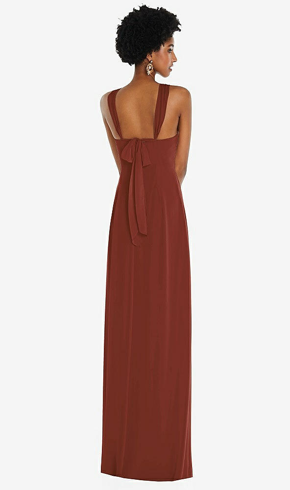 Back View - Auburn Moon Draped Chiffon Grecian Column Gown with Convertible Straps