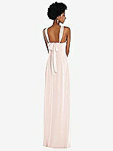 Rear View Thumbnail - Blush Draped Chiffon Grecian Column Gown with Convertible Straps