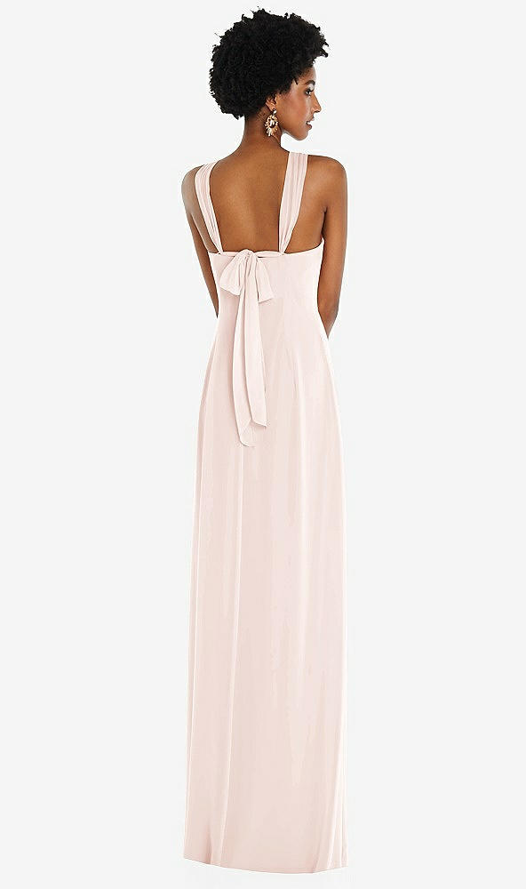 Back View - Blush Draped Chiffon Grecian Column Gown with Convertible Straps