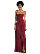 Alt View 3 Thumbnail - Burgundy Draped Chiffon Grecian Column Gown with Convertible Straps