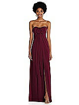 Alt View 3 Thumbnail - Cabernet Draped Chiffon Grecian Column Gown with Convertible Straps