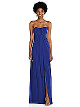 Alt View 3 Thumbnail - Cobalt Blue Draped Chiffon Grecian Column Gown with Convertible Straps