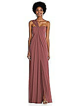 Alt View 1 Thumbnail - English Rose Draped Chiffon Grecian Column Gown with Convertible Straps