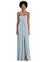 Alt View 1 Thumbnail - Mist Draped Chiffon Grecian Column Gown with Convertible Straps