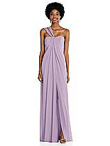 Alt View 1 Thumbnail - Pale Purple Draped Chiffon Grecian Column Gown with Convertible Straps