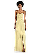 Alt View 3 Thumbnail - Pale Yellow Draped Chiffon Grecian Column Gown with Convertible Straps