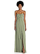 Alt View 3 Thumbnail - Sage Draped Chiffon Grecian Column Gown with Convertible Straps